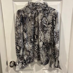 NWT Snake and Leopard Print Black White and Gray Blouse Size Large